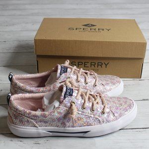 Sperry Pier Wave Girl's Leopard Sequin Sneakers Youth Size 3 1/2 3.5 Pink